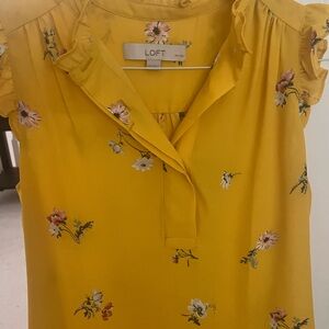 LOFT Mustard Floral Blouse